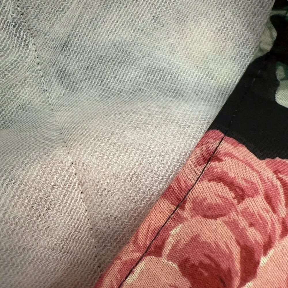 Cabbage Rose Floral Pillow Sham Quilted Black Pink Cotton Blend Pillowcase NEW